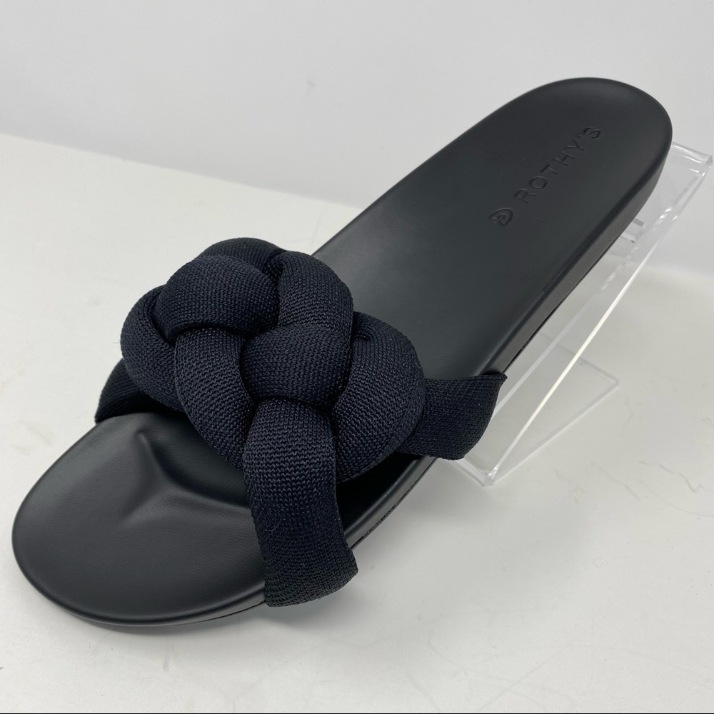 Like New Rothy's Black Bubble Open Toe Slip On Flat Slide Sandals 11.5